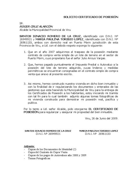 Solicito Certificado De Posesión Pdf