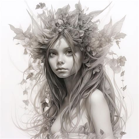 Premium Ai Image A Drawing Of A Woman With Long Hair And A Flower In