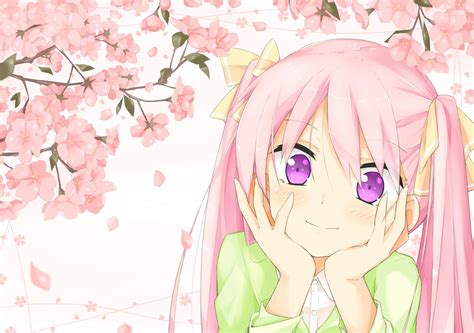 Cherry Blossoms Flowers Hatsune Miku Kitsune Scaz Petals Pink Hair