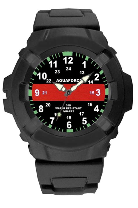 aqua force thin red line firefighter insignia combat field watch 50m water resistant