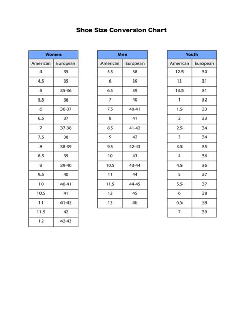 Shoe Size Chart Free Templates In Pdf Word Excel Download