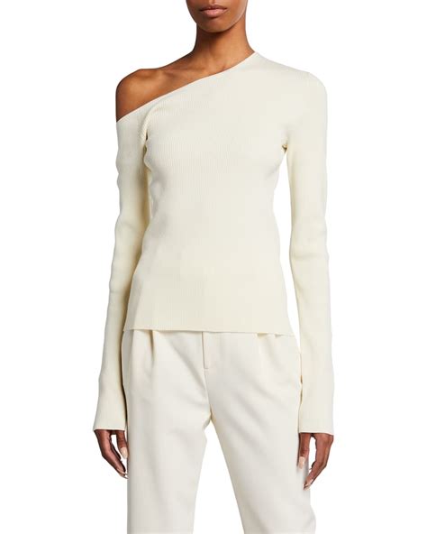 Lapointe Ribbed One Shoulder Long Sleeve Top Neiman Marcus