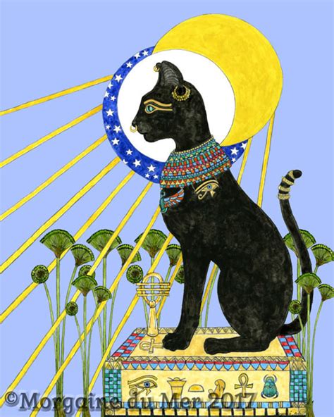 bast bastet egyptian cat goddess print feline mythology sun and moon wall art pagan altar decor