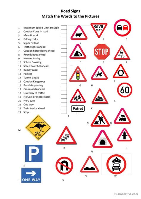 Road Signs Picture Description English ESL Worksheets Pdf Doc
