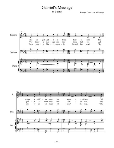 Gabriels Message For 2 Part Mixed Choir Sheet Music For Piano Solo