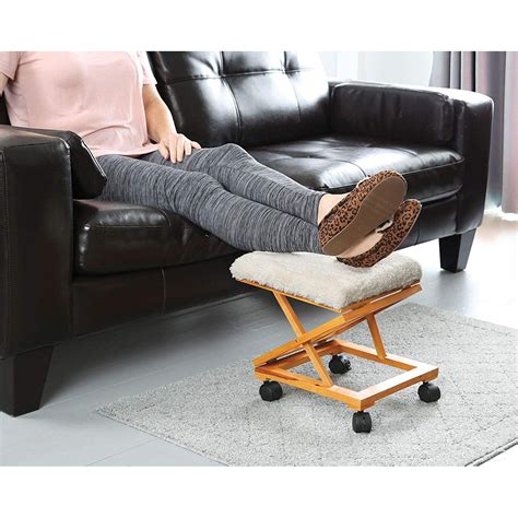 Etna Sherpa Top Foot Rest Rolling Collapsible Cushioned Foot Stool