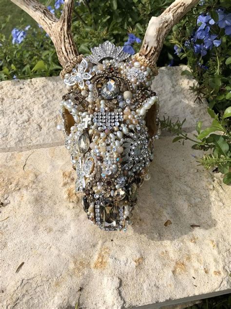 Rhinestone Deer Skull With Antlers Hand Set With Crystals Etsy Cow