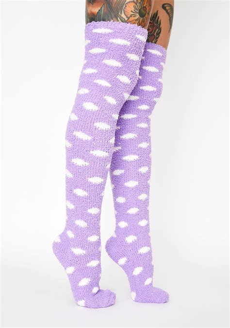 Holiday Cloud Socks Knee High Fuzzy Purple Dolls Kill