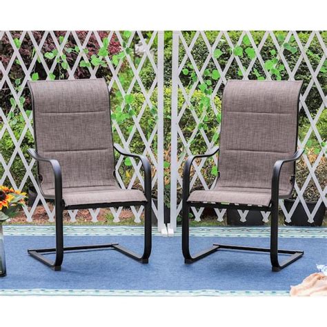 Phi Villa Black C Spring Textilene Metal Patio Outdoor Dining Chair 2