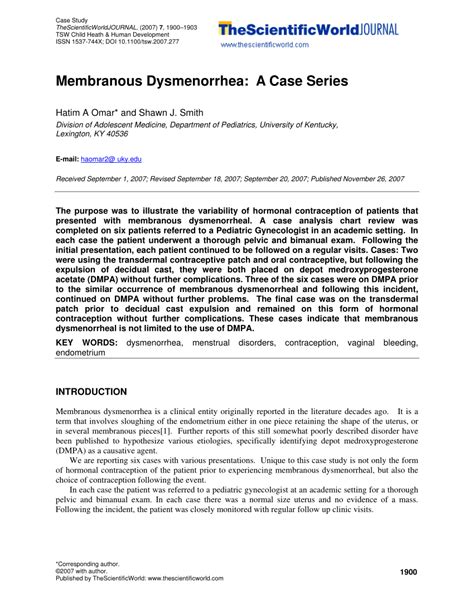 Pdf Membranous Dysmenorrhea A Case Series