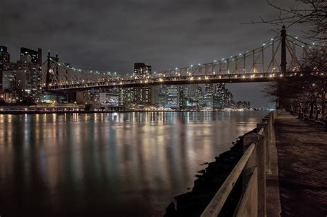 Photo New York City Roosevelt East River Bridges Night Rivers Street