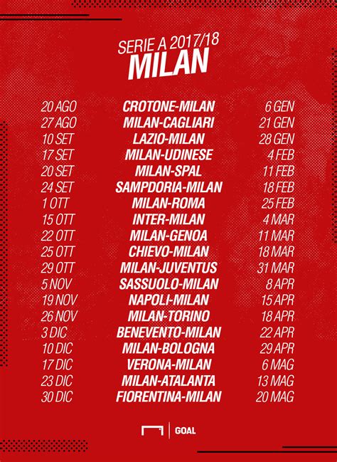 Calendario Milan Serie A 20172018 Partite E Date Italia