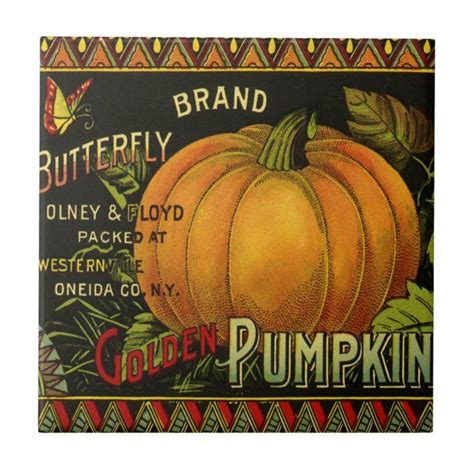 Vintage Can Label Art Butterfly Pumpkin Vegetable Tile Zazzle
