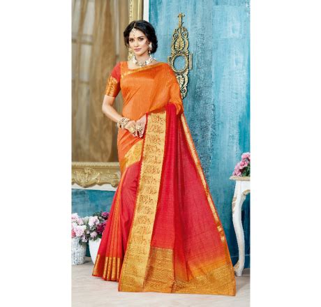 orange and red silk saree | Saree, Silk sarees, Saree designs
