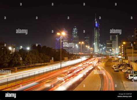 Traffic Jam On The City Highway In Kuwait At Night Stock Photo Alamy