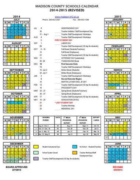 Madison County Board Revises 2014 2015 School Calendar
