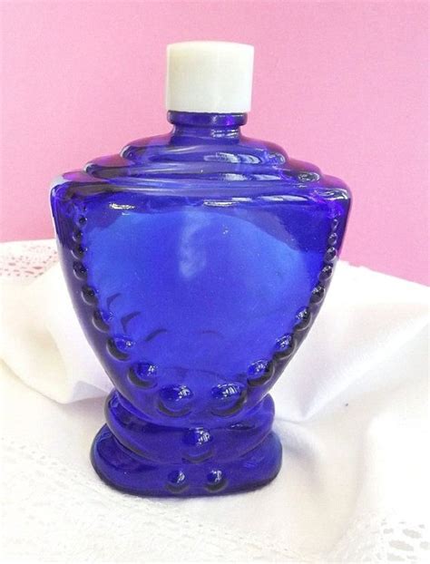 Vintage Perfume Bottle Cobalt Blue Bakelite Lid Retro 1950 Cobalt Glass