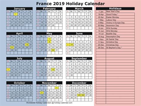 France 2019 Calendar With Holidays Qualads