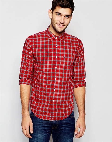 abercrombie and fitch abercrombie and fitch shirt in slim muscle fit navy and red check at asos