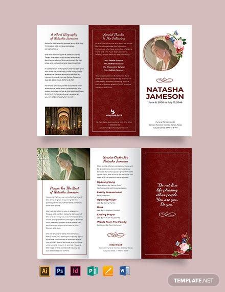 Church Funeral Program Tri Fold Brochure Template Illustrator