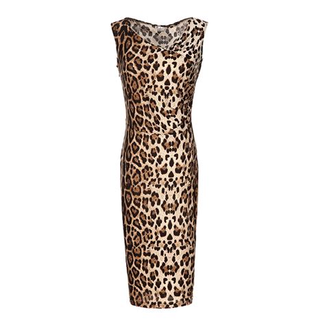 Elegant Leopard Dresses Women Evening Party Office Pencil Black Plus