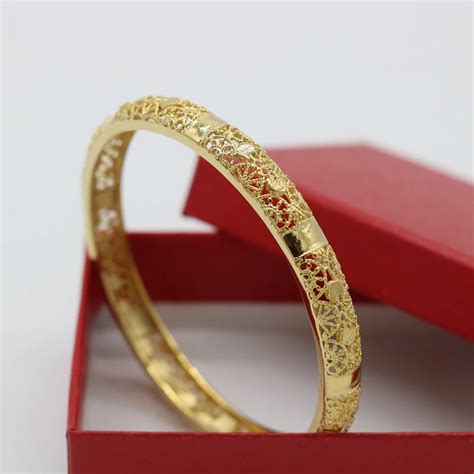 Hollow Bangle Yellow Gold Filled Fashion Womens Bracelet T In