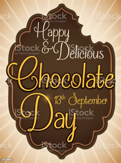 Delicious Half Bitten Chocolate Sign For Chocolate Day Celebration