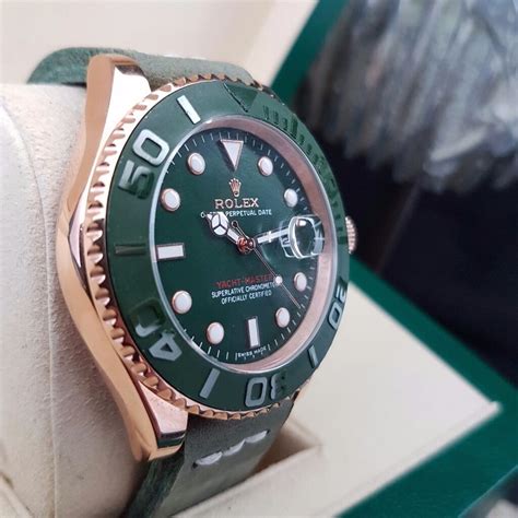 Green Faced Rolex Yacht Master With Green Ceramic Bezel Rose Gold