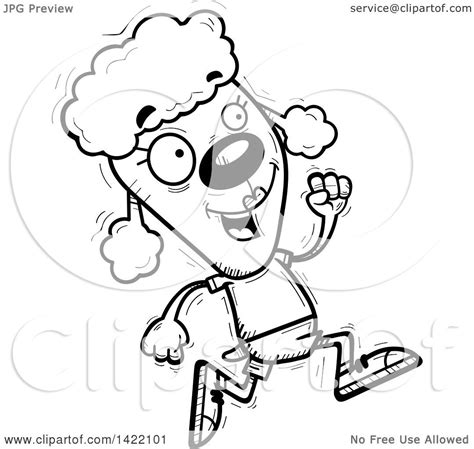 Clipart Of A Cartoon Black And White Lineart Doodled Female Poodle