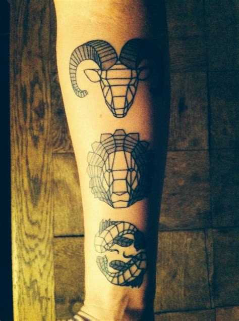 Minimal Zodiac Tattoo Aries Lion And Pisces Line Tattoo Geometric