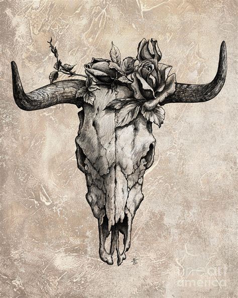 Bull Skull And Rose Drawing By Emerico Imre Toth Fine Art America