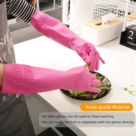 Vonter Reusable Dishwashing Latex Gloves Long Sleeve Cleaning Gloves For Kitchen And Housework