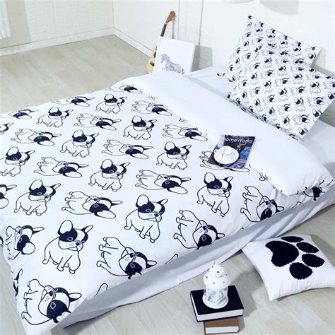 About french bed linen & luxury bedding sets. Cartoon Black and White French Bulldog 3d Bedding Set 3 ...