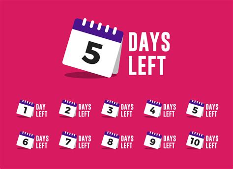 set of number days left countdown with calendar illustration for promotion sale reminder app
