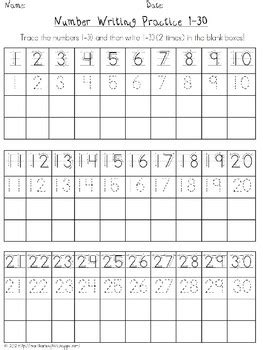 number trace and write 1 30 by monicas activities tpt
