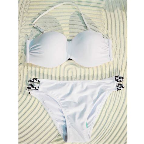 Sexy Donne Bandage Bikini Bianco Set Push Up Imbottito Bra Costume Mare
