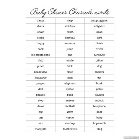 Charades Word List For Kids