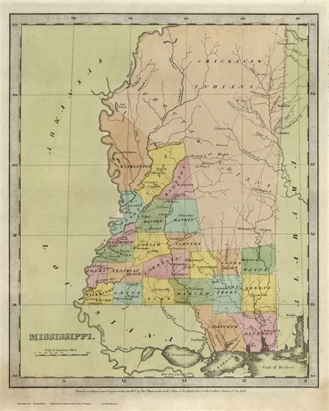 Mississippi 1835 Illman Old State Map Reprint Old Maps