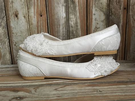 Bridal Ballet Flat Shoe Open Toe Satin And Lace Covered Flat Etsy