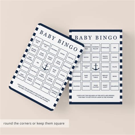 Printable Baby Bingo Game Cards Nautical Boy Baby Shower Games