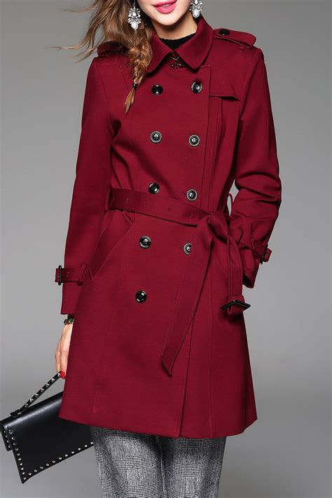 29 Off 2021 Button Up Trench Coat With Belt In Wine Red Dresslily