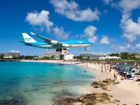 Airplane Landings At Maho Beach In St Maarten