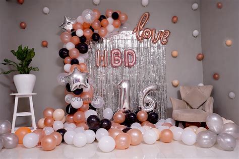 Romantic Birthday Balloon Decoration In Rose Gold Theme With Number