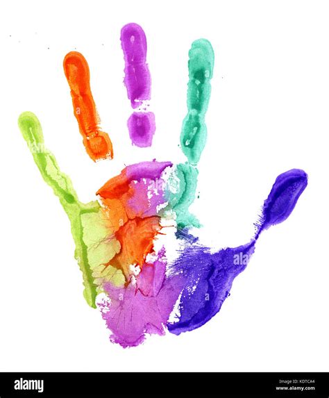 Close Up Of Colored Hand Print On White Background Stock Photo Alamy