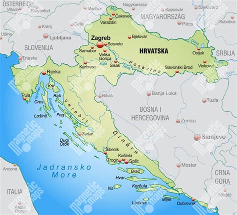 Magnetická Mapa Chorvatska Ilustrovaná Barevná