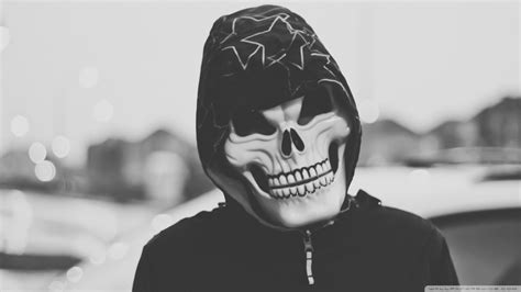 Minimalism Skull Mask Hoods Monochrome 1920x1080 Wallpaper