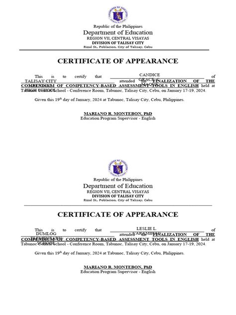 Certificate Of Appearance 2 Pdf