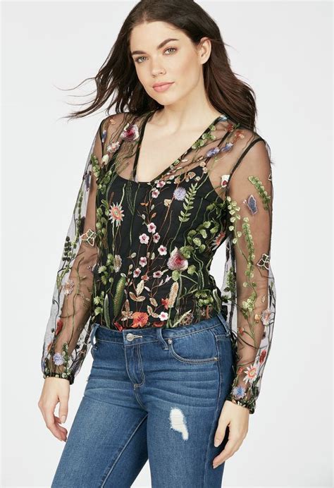 Sheer Floral Embroidered Top In Black Multi Get Great Deals At Justfab