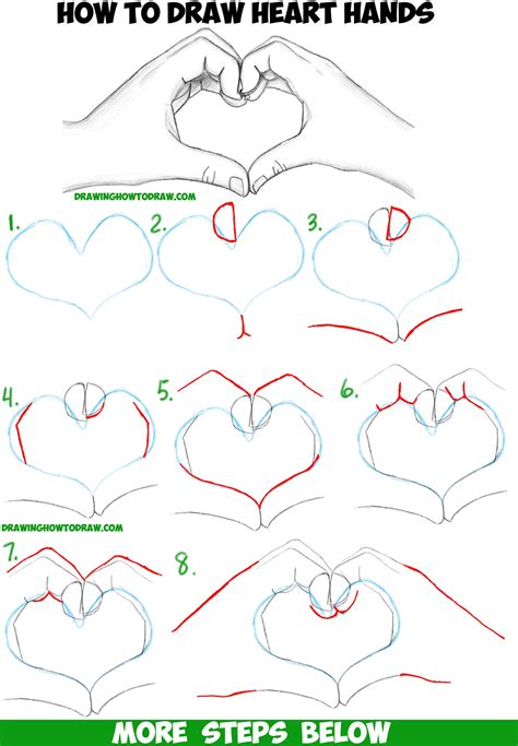 how to draw heart hands in easy to follow step by step drawing tutorial for beginners and