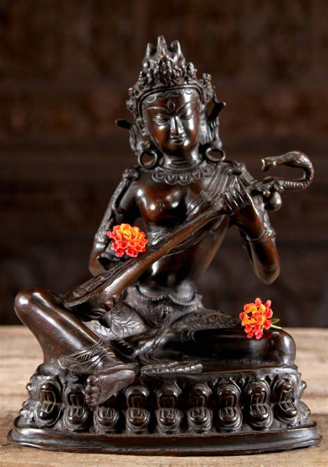 Beautiful Seated Brass Nepali Style Saraswati Playing The Veena Statue 12 Saraswati Statue